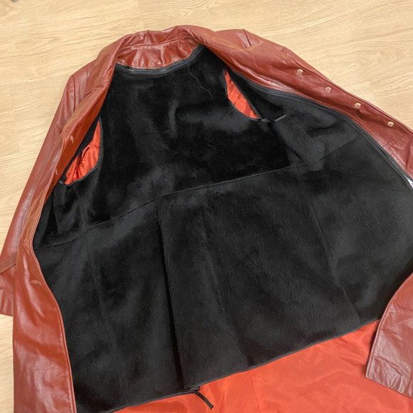 Brown/Burgundy Genuine Leather Trench Coat - Picture 4 of 6